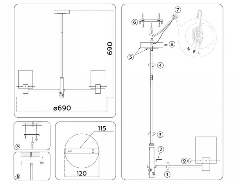 Люстра на штанге Ambrella Light LH57031